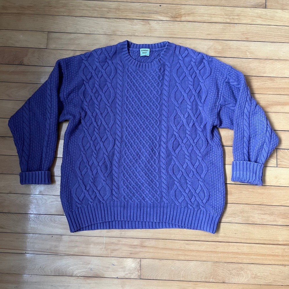 Sunday Best Aritzia Purple Cable Knit Sweater Crew Neck Oversized XS